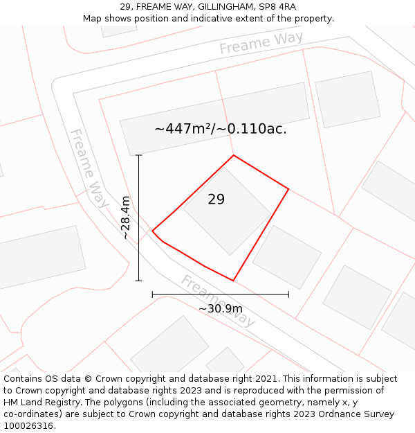 29, FREAME WAY, GILLINGHAM, SP8 4RA: Plot and title map