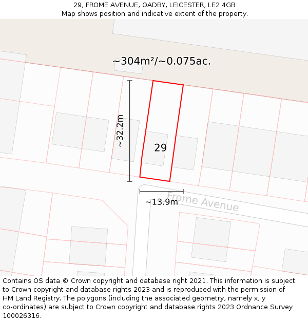 29, FROME AVENUE, OADBY, LEICESTER, LE2 4GB: Plot and title map