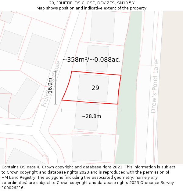 29, FRUITFIELDS CLOSE, DEVIZES, SN10 5JY: Plot and title map