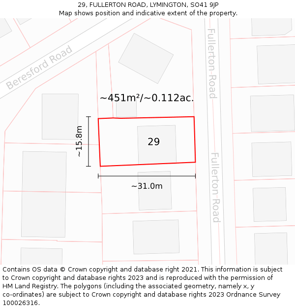 29, FULLERTON ROAD, LYMINGTON, SO41 9JP: Plot and title map