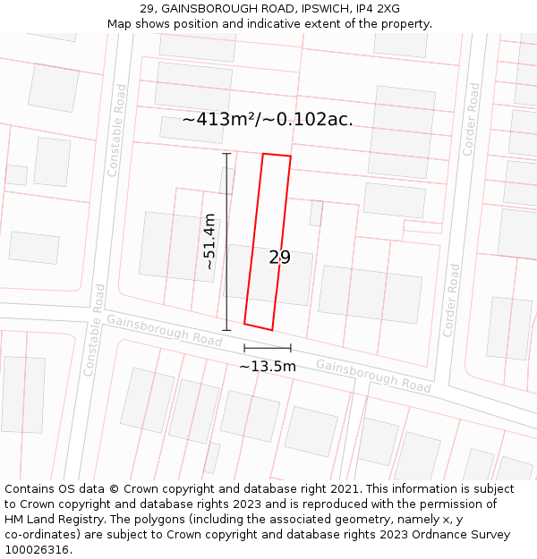 29, GAINSBOROUGH ROAD, IPSWICH, IP4 2XG: Plot and title map