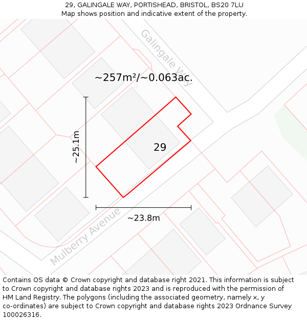 29, GALINGALE WAY, PORTISHEAD, BRISTOL, BS20 7LU: Plot and title map
