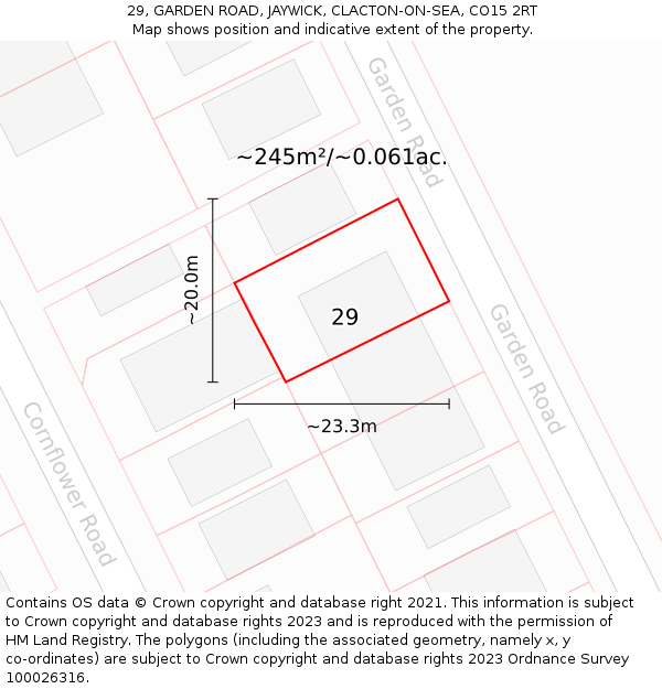 29, GARDEN ROAD, JAYWICK, CLACTON-ON-SEA, CO15 2RT: Plot and title map