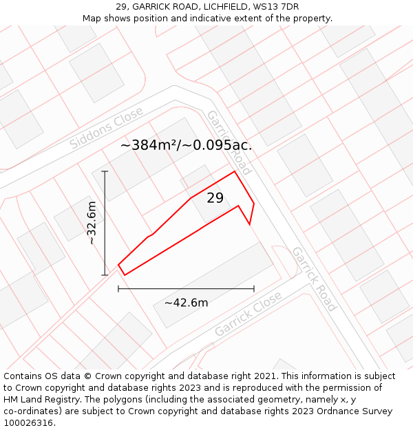 29, GARRICK ROAD, LICHFIELD, WS13 7DR: Plot and title map
