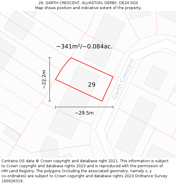 29, GARTH CRESCENT, ALVASTON, DERBY, DE24 0GX: Plot and title map