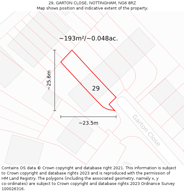 29, GARTON CLOSE, NOTTINGHAM, NG6 8RZ: Plot and title map