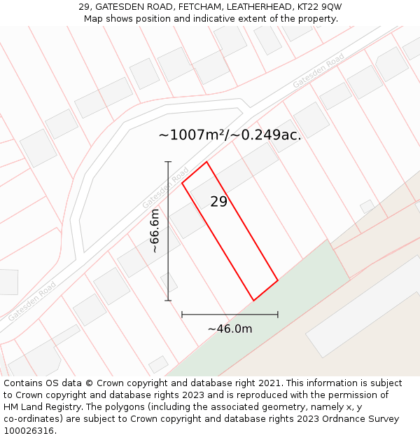 29, GATESDEN ROAD, FETCHAM, LEATHERHEAD, KT22 9QW: Plot and title map