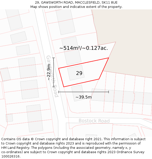 29, GAWSWORTH ROAD, MACCLESFIELD, SK11 8UE: Plot and title map