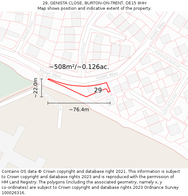 29, GENISTA CLOSE, BURTON-ON-TRENT, DE15 9HH: Plot and title map