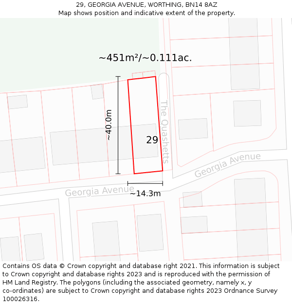 29, GEORGIA AVENUE, WORTHING, BN14 8AZ: Plot and title map