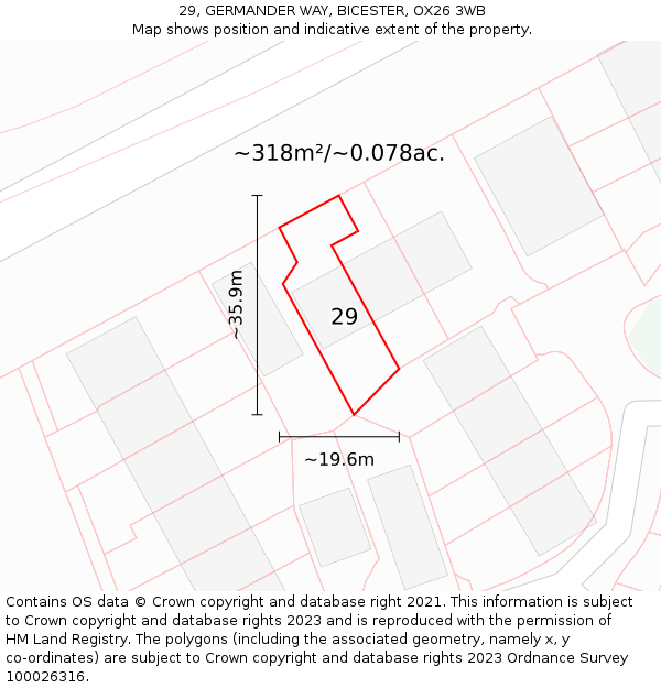 29, GERMANDER WAY, BICESTER, OX26 3WB: Plot and title map