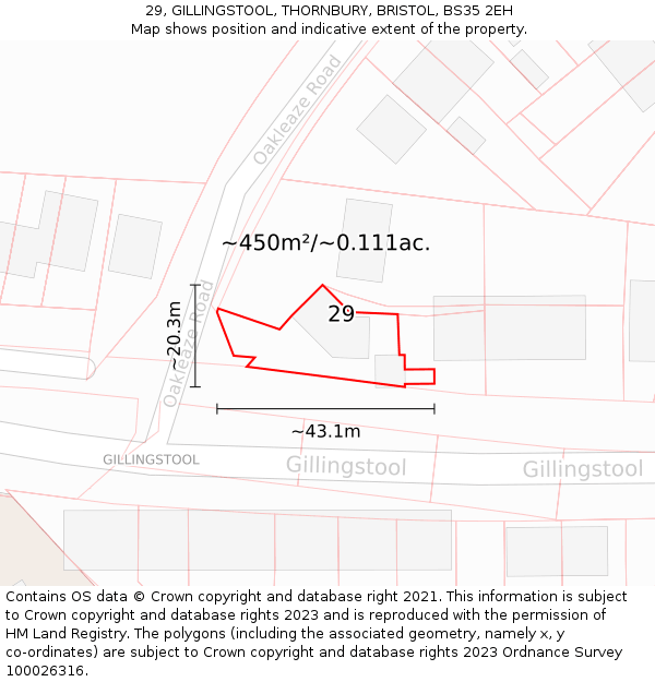 29, GILLINGSTOOL, THORNBURY, BRISTOL, BS35 2EH: Plot and title map