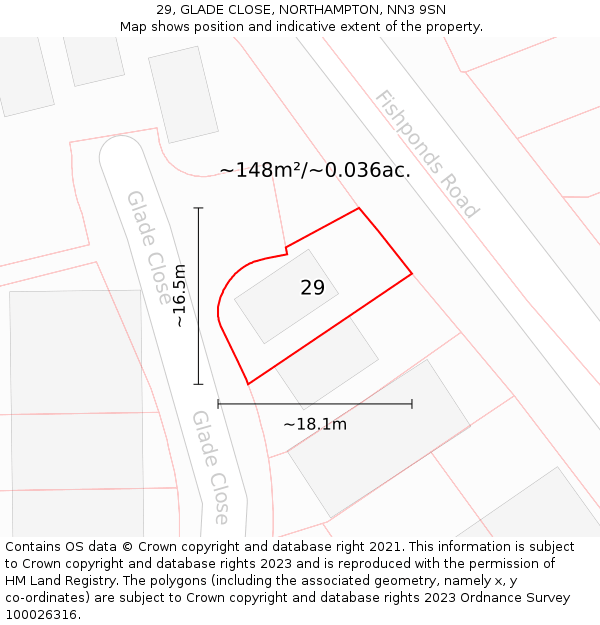 29, GLADE CLOSE, NORTHAMPTON, NN3 9SN: Plot and title map