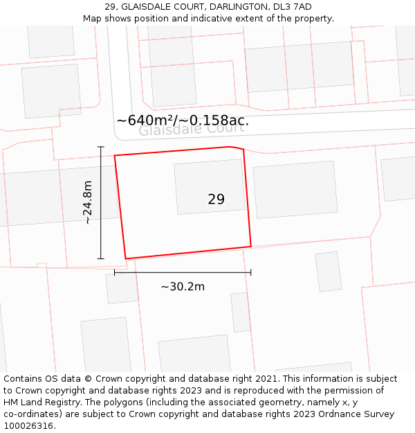 29, GLAISDALE COURT, DARLINGTON, DL3 7AD: Plot and title map
