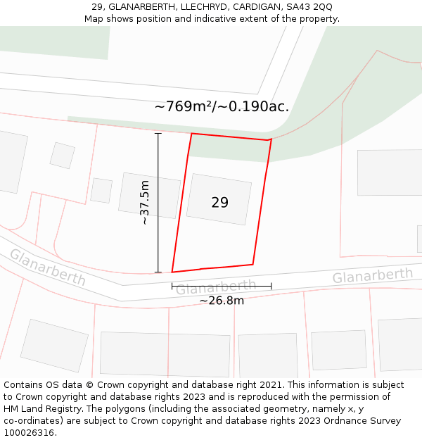29, GLANARBERTH, LLECHRYD, CARDIGAN, SA43 2QQ: Plot and title map