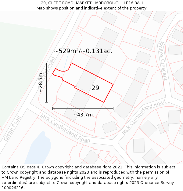 29, GLEBE ROAD, MARKET HARBOROUGH, LE16 8AH: Plot and title map