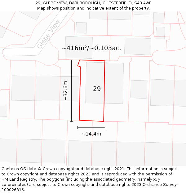 29, GLEBE VIEW, BARLBOROUGH, CHESTERFIELD, S43 4WF: Plot and title map