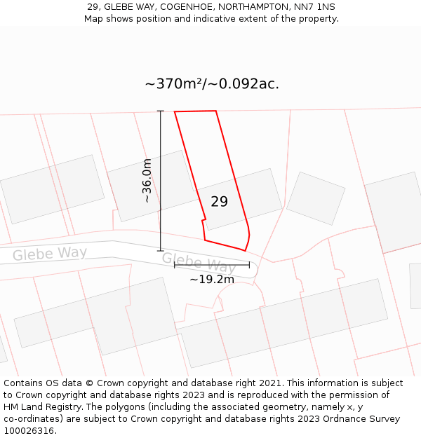 29, GLEBE WAY, COGENHOE, NORTHAMPTON, NN7 1NS: Plot and title map