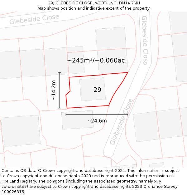 29, GLEBESIDE CLOSE, WORTHING, BN14 7NU: Plot and title map