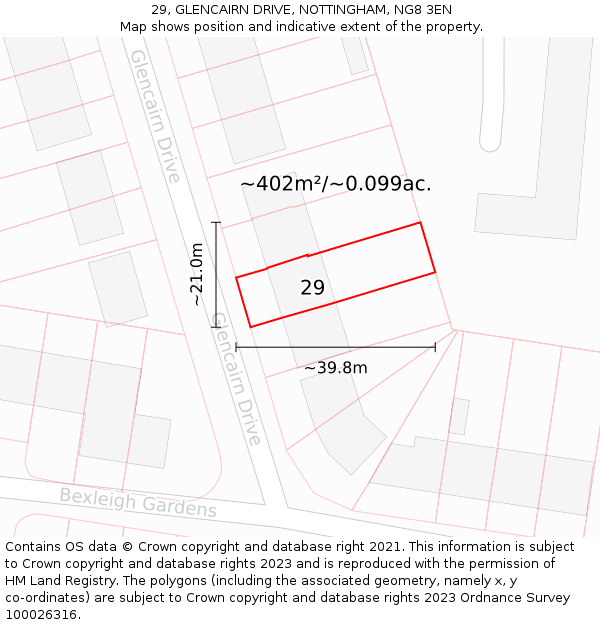 29, GLENCAIRN DRIVE, NOTTINGHAM, NG8 3EN: Plot and title map