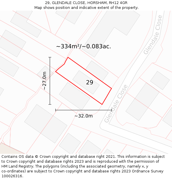 29, GLENDALE CLOSE, HORSHAM, RH12 4GR: Plot and title map