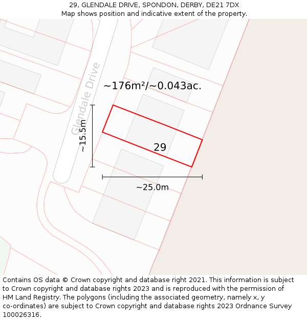 29, GLENDALE DRIVE, SPONDON, DERBY, DE21 7DX: Plot and title map