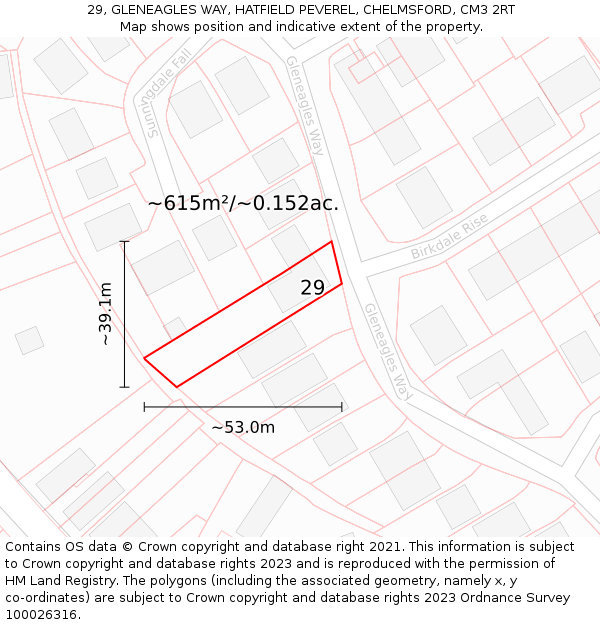 29, GLENEAGLES WAY, HATFIELD PEVEREL, CHELMSFORD, CM3 2RT: Plot and title map