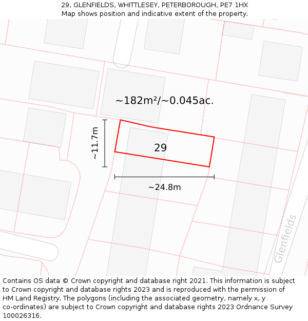 29, GLENFIELDS, WHITTLESEY, PETERBOROUGH, PE7 1HX: Plot and title map