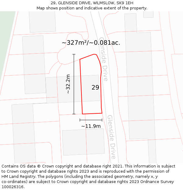 29, GLENSIDE DRIVE, WILMSLOW, SK9 1EH: Plot and title map