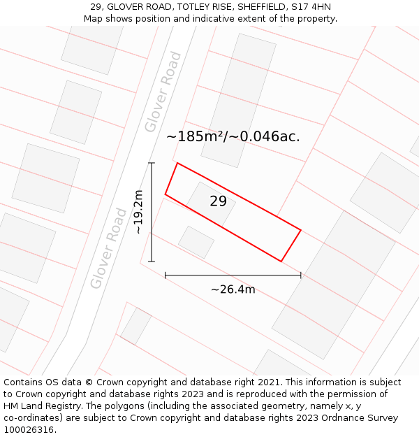 29, GLOVER ROAD, TOTLEY RISE, SHEFFIELD, S17 4HN: Plot and title map