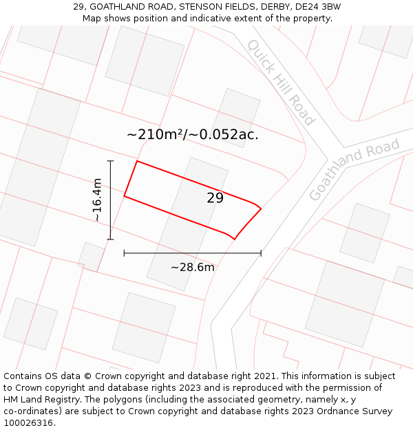29, GOATHLAND ROAD, STENSON FIELDS, DERBY, DE24 3BW: Plot and title map