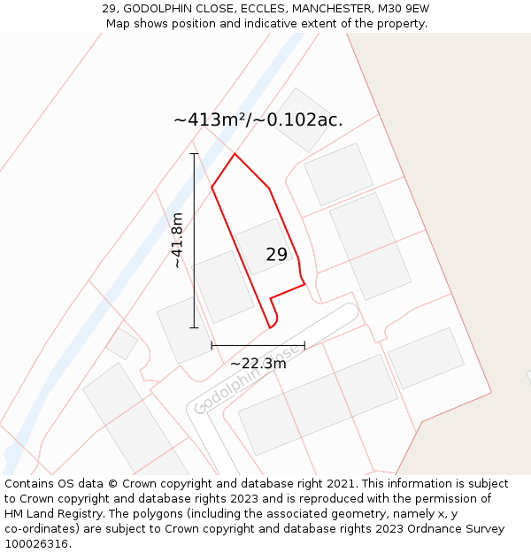 29, GODOLPHIN CLOSE, ECCLES, MANCHESTER, M30 9EW: Plot and title map