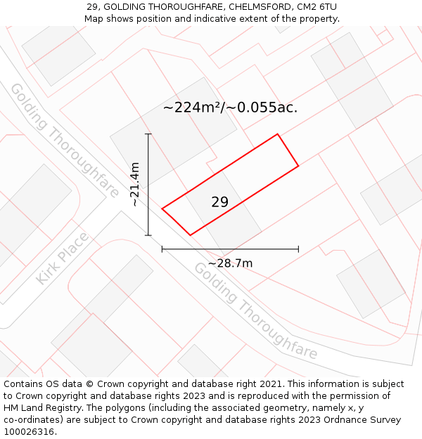 29, GOLDING THOROUGHFARE, CHELMSFORD, CM2 6TU: Plot and title map