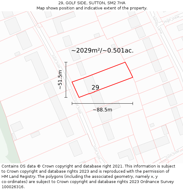 29, GOLF SIDE, SUTTON, SM2 7HA: Plot and title map