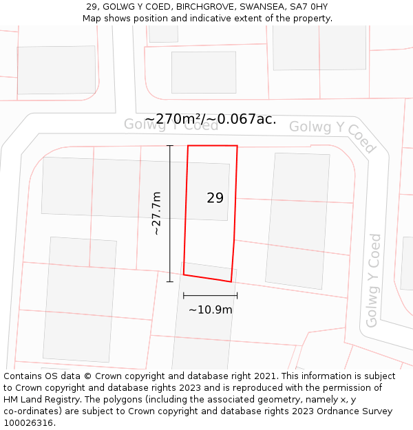 29, GOLWG Y COED, BIRCHGROVE, SWANSEA, SA7 0HY: Plot and title map