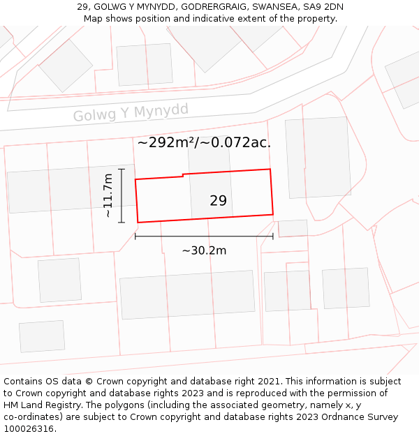 29, GOLWG Y MYNYDD, GODRERGRAIG, SWANSEA, SA9 2DN: Plot and title map