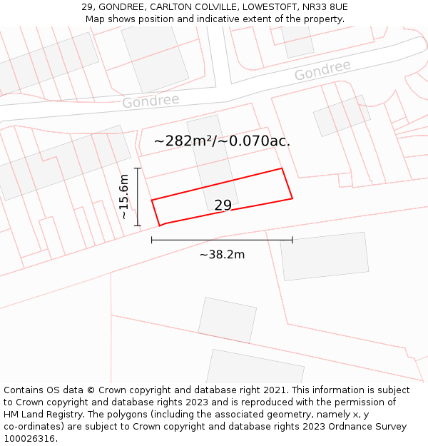 29, GONDREE, CARLTON COLVILLE, LOWESTOFT, NR33 8UE: Plot and title map
