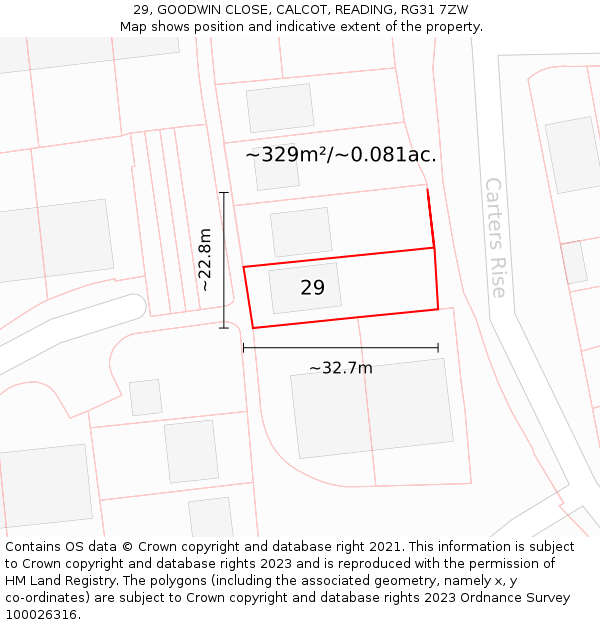 29, GOODWIN CLOSE, CALCOT, READING, RG31 7ZW: Plot and title map