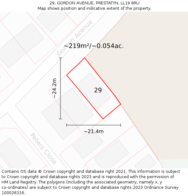 29, GORDON AVENUE, PRESTATYN, LL19 8RU: Plot and title map
