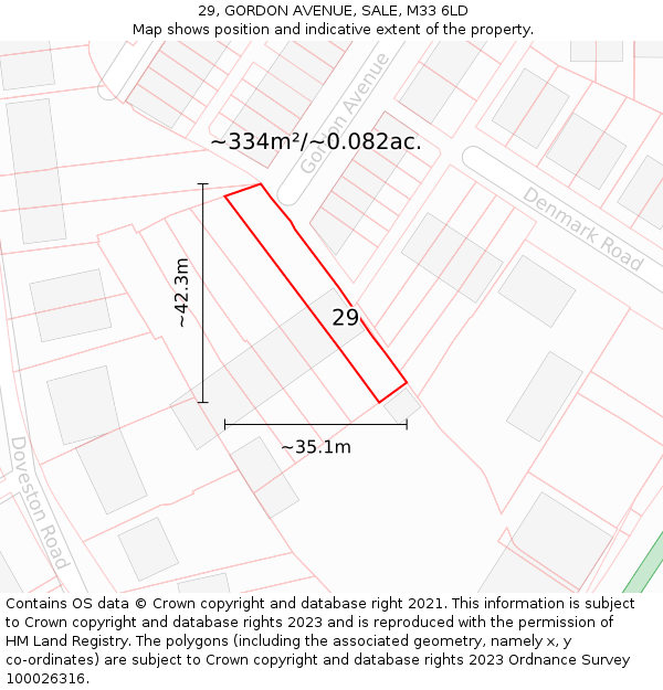 29, GORDON AVENUE, SALE, M33 6LD: Plot and title map
