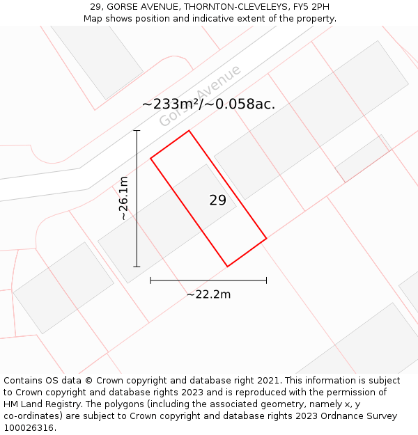 29, GORSE AVENUE, THORNTON-CLEVELEYS, FY5 2PH: Plot and title map