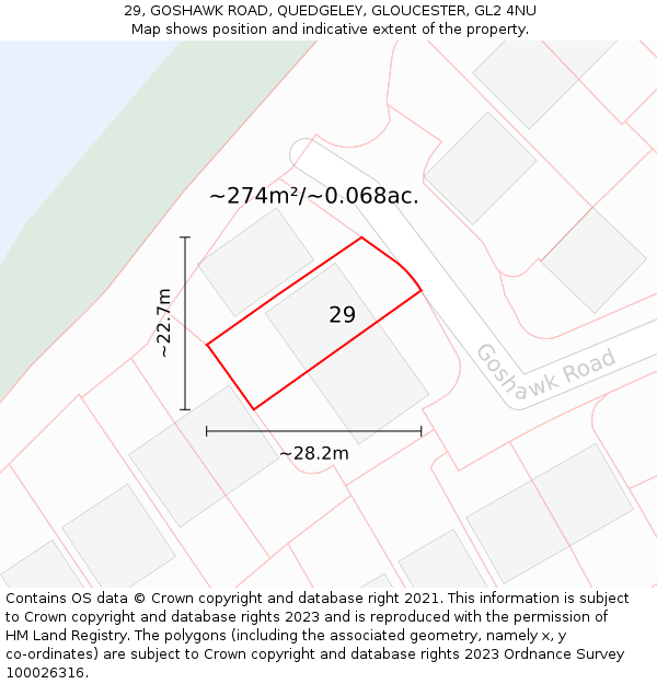 29, GOSHAWK ROAD, QUEDGELEY, GLOUCESTER, GL2 4NU: Plot and title map