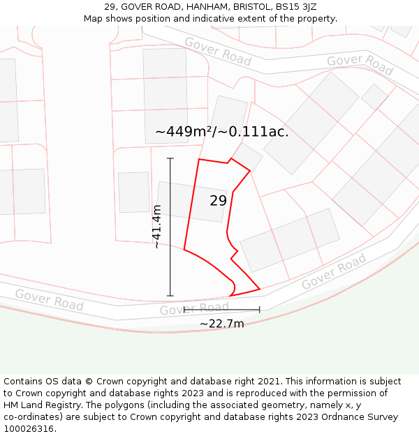 29, GOVER ROAD, HANHAM, BRISTOL, BS15 3JZ: Plot and title map
