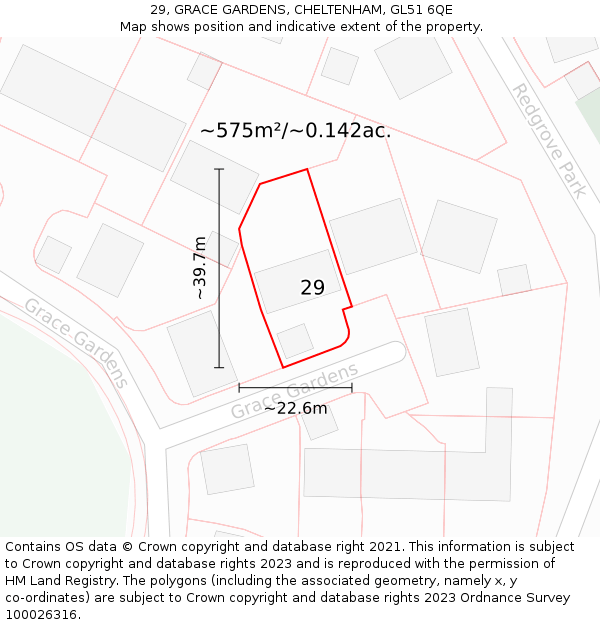 29, GRACE GARDENS, CHELTENHAM, GL51 6QE: Plot and title map