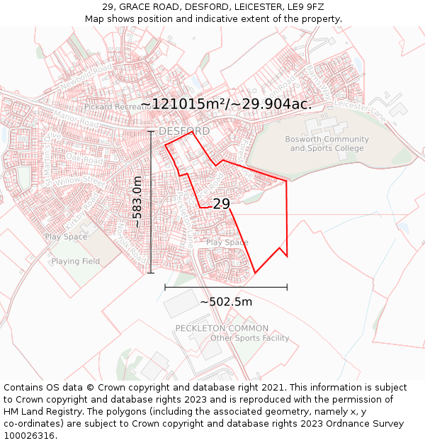 29, GRACE ROAD, DESFORD, LEICESTER, LE9 9FZ: Plot and title map
