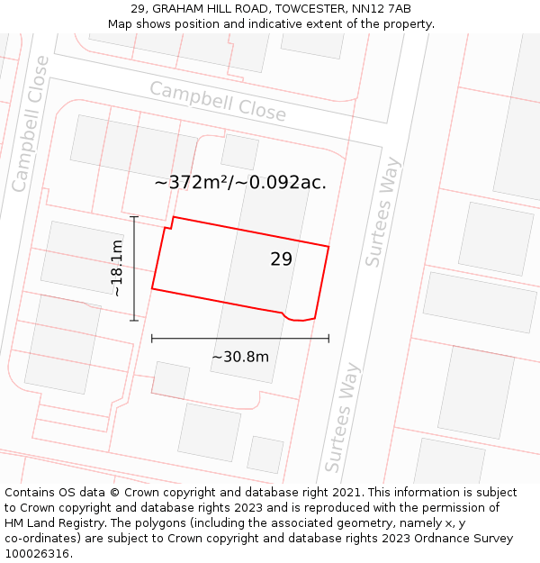 29, GRAHAM HILL ROAD, TOWCESTER, NN12 7AB: Plot and title map