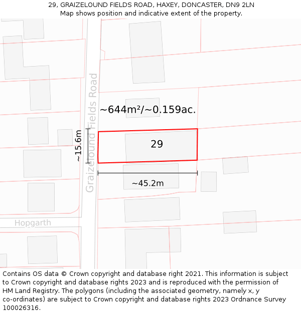 29, GRAIZELOUND FIELDS ROAD, HAXEY, DONCASTER, DN9 2LN: Plot and title map