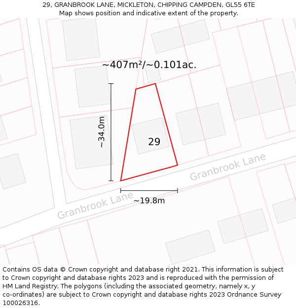 29, GRANBROOK LANE, MICKLETON, CHIPPING CAMPDEN, GL55 6TE: Plot and title map
