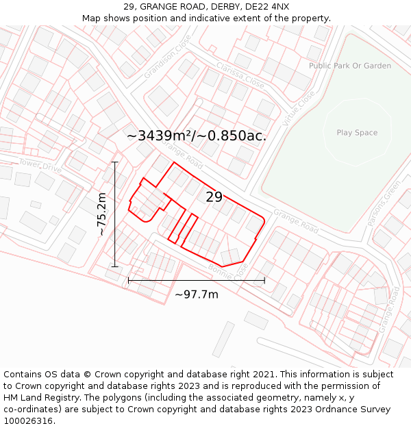 29, GRANGE ROAD, DERBY, DE22 4NX: Plot and title map
