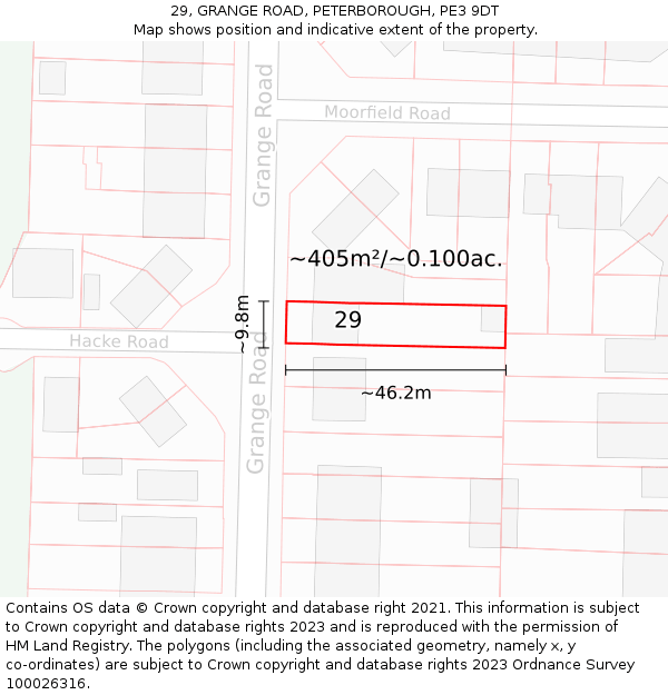 29, GRANGE ROAD, PETERBOROUGH, PE3 9DT: Plot and title map